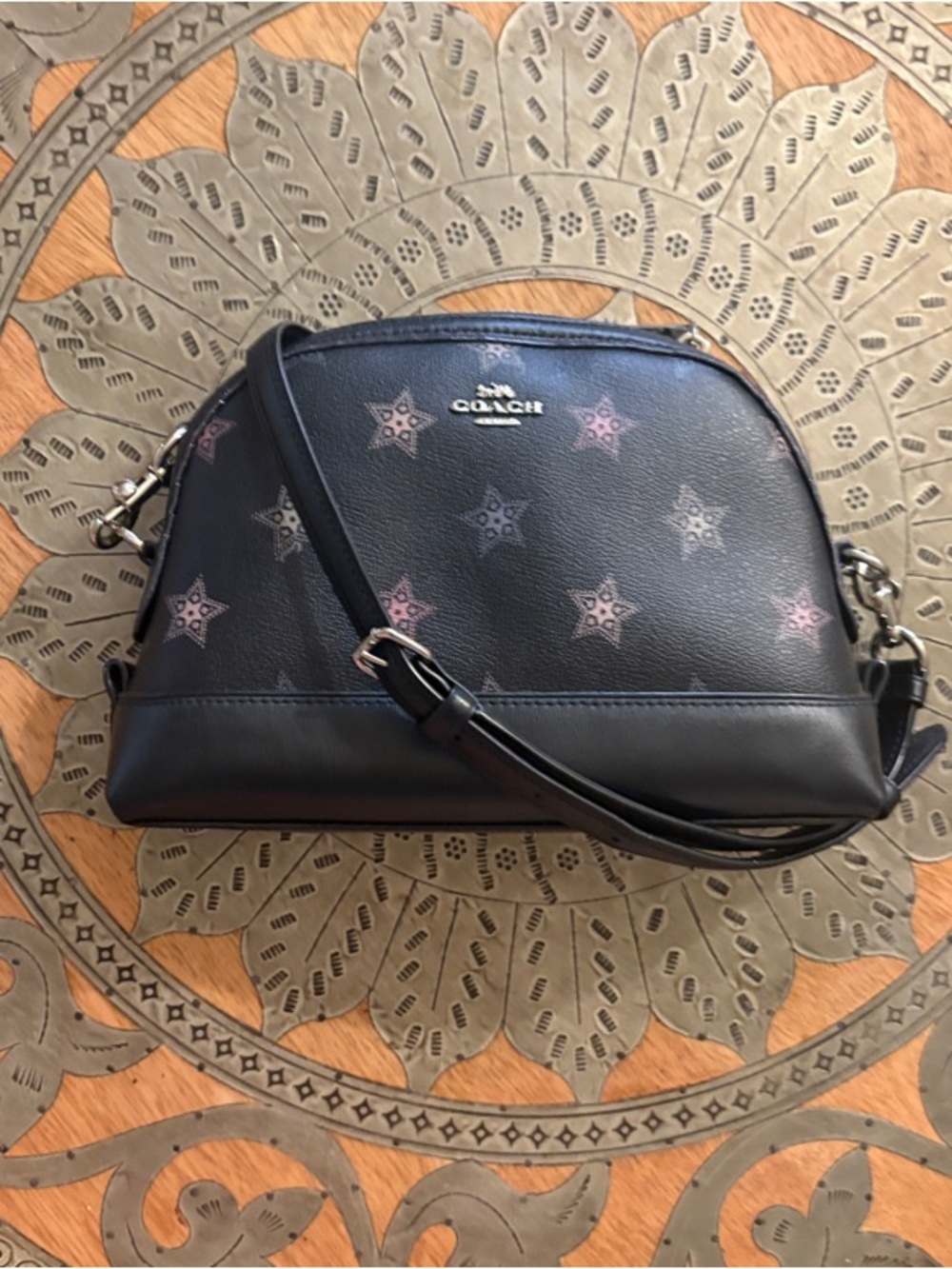 Coach Black Leather Crossbody with Pink Star Motif